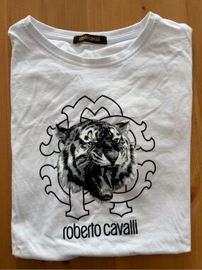 Roberto Cavalli White Tiger Graphic T-Shirt – Size XL